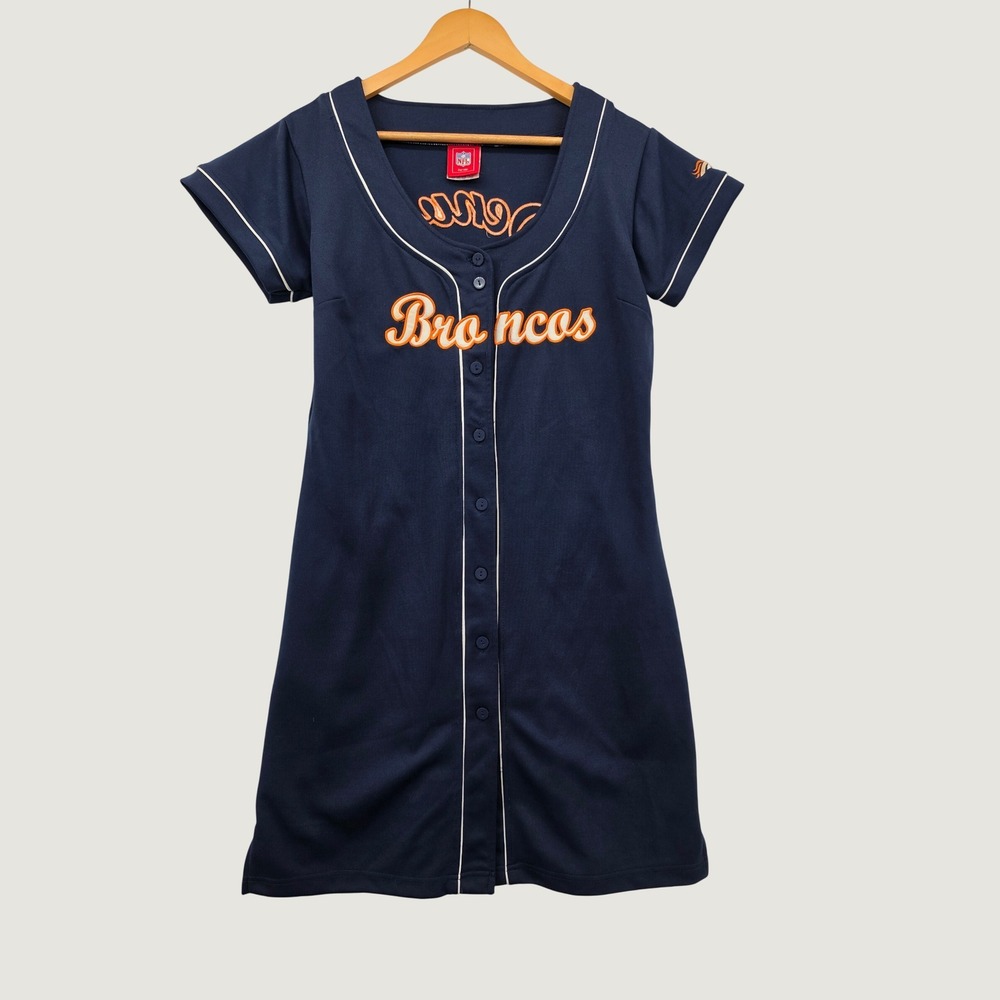 NFL Denver Broncos Jersey Dress Womens Navy Blue Embroidered Gameday Fan Gear